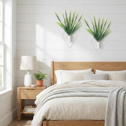 2 Pieces Wall Decor Hanging Planters with Artificial Plants Metal Hanging Vase Indoor Plants Holder Modern Boho Wall Art for Bathroom Bedroom Living Room Decor(White,Boston Fern)