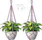 Macrame Plant Hanger, Up to 4-15 inch Pots, Wood Beads Cotton Hanging Planter Holder for Indoor Outdoor Boho Home Decor, 35 Inch, Set of 2 (Purple)
