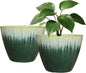 Pack of 2 Flower Pots, Plastic Plant Pots with Drainage Holes, 8 inch Modern Glossy Finishing Planter for Indoor Outdoor Plants (Green Glaze, 2 Pack)