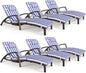 Chaise Lounge Chairs Outdoor Set of 6, Comfy Outside Wicker Patio Pool Lounge Chair w/ 5 Adjustable Back Angle, Cup Holder, Thicken Cushion