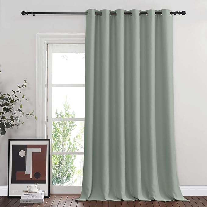 NICETOWN Blackout Room Divider Curtains for Sliding Glass Doors 102 Inches Long 1 Panel, Extra Wide Curtains for Doorway Patio Bedroom Living Room (Sage Green, 80Wx102L, 1 Panel)