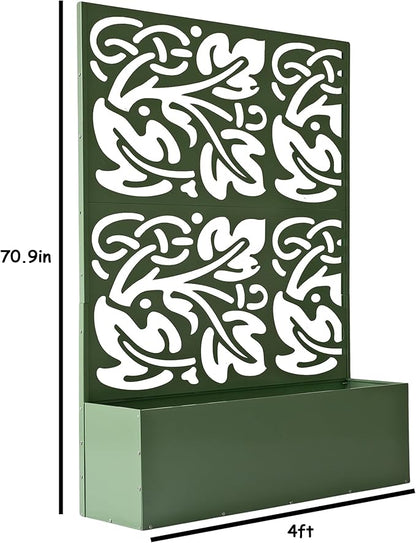 Oakland Living 6 ft. X 4 ft. Green Freestanding Metal Privacy Screen Room Divider with Flower Box