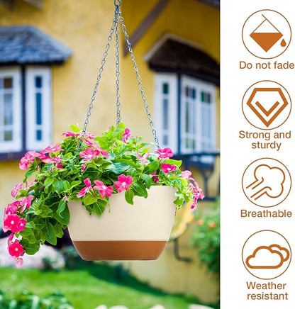 Mumufy 6 Pcs 8 Inch Hanging Planters for Indoor and Outdoor Plants, Beige