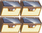 Peasur Solar Lights Outdoor Motion Sensor Waterproof, 4Pack 140LED Brown Solar Powered Fence Light, 3 Modes Security Wall Lights for Garden Yard Outside(Warm White)