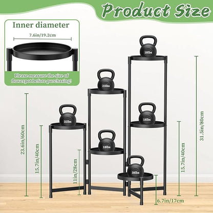 MOKANI Metal Plant Stand Indoor Outdoor for Multiple Plants, 6 Tiered Folding Corner Shelf Tall Flower Pot Holder Display Rack for Patio Living Room Balcony Garden, Black