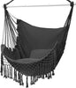 Hammock Chair, Hanging Rope Swing Seat with 2 Cushions,Macrame Hanging Chair Side Pocket with High Load-Bearing Metal Rod,for Indoor, Outdoor, Extra Comfortable (Dark Grey)