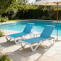 Kozyard Outdoor Chaise Lounge Chair, Full Flat Adjustable Patio Lounger with Aluminum Frame & Resin Legs, Textilene Fabric for Poolside, Backyard & Beach (Aqua/WhiteFrame, 2Chairs + Table)
