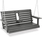 Poly Lumber 2-Seat Porch Swing, HIPS 4.5-Feet Bench Swing with Foldable Cup Holders,18/8 Stainless Steel Hardware, High Backrest and Deep Contoured Seat (Deep Gray, 4.5-feet)
