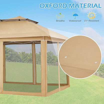 ECOTOUGE Canopy Tent with Sidewalls Instant Shelter Canopy with Carrying Roller Bag, Outdoor Party Gazebo with Waterproof and UV Resistant for Parties, Camping, Picnic (Khaki 12FT)