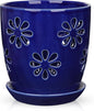 Oairse 6 inch Orchid Pots with Holes, Royal Blue Ceramic Orchid Pot for Repotting Small Indoor Plant Pots with Drainage Holes and Saucers Decorative Flower Planter for Orchids, Indoor Plant