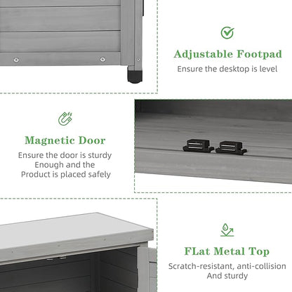 Outdoor Potting Bench with Storage Cabinet and Metal Top, Wood Workstation for Outdoor Patio, Garden (Classic Grey, 31x17x36‘’)