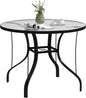 Outsunny 38" Round Patio Table with Umbrella Hole, Outdoor Dining Table Tempered Glass Metal Frame Bistro Table, for Deck, Yard, Balcony, Lawn, Pool, Black