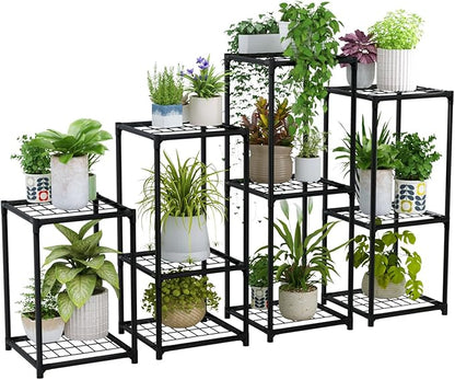 Bamworld Plant Stands Indoor 4 Sets Plant Shelves Outdoor Metal Plant Holder for Multiple Plants Flower Stands Window