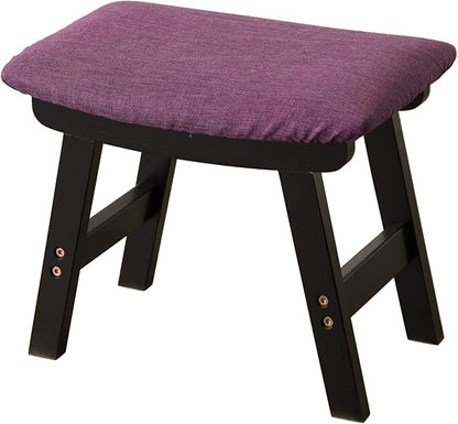 Foot Stool,Ottoman,Bamboo Small Sofa Foot Rest Under Desk,Extra Seating for Living Room, Bedroom and Kitchen (Black Stool Legs - Purple Surface)