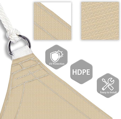 Patio Paradise 25' x 25' x 25' Sun Shade Sail Triangle Canopy Shade Cloth Fabric Sunlight Block Patio Pergola Cover HDPE Deck Awning for Outdoor Backyard Roof Shading, Sand