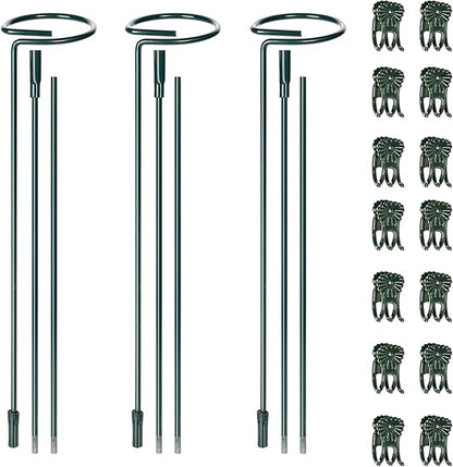 Mwellewm 3 Sets Plant Stakes 12/25/36 Inch Adjustable Plant Support Stakes Tall for Indoor Outdoor Plant Holder Stick Steel Garden Stem Pole Amaryllis Stakes with 15 Clip for Tomato Orchid Lily Flower