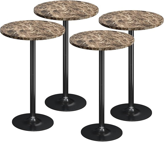 Flamaker Round Bistro Pub Table Modern Style Metal Base MDF Top Cocktail Bar Table Counter Bar Height for Pub, Dining Room, Party (4, Marble-Black)