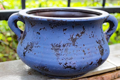 Goodman and Wife Egyptian Era Designed Earthen Ware Terra-Cotta Vessel/Planter with Looped Handles (Purple)