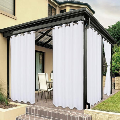 BONZER Waterproof Outdoor Curtains for Patio Porch Pergola Cabana Light Filtering Privacy Grommet Indoor Curtain Panels for Bedroom Living Room, 1 Panel, 54W x 95L inch, White