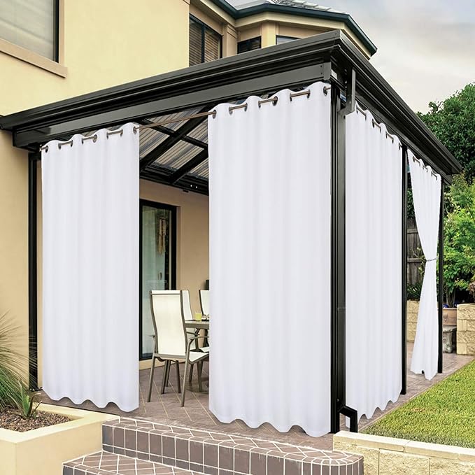 BONZER Waterproof Indoor/Outdoor Curtains for Patio Thick Privacy Grommet Curtains for Bedroom, Living Room, Porch, Pergola, Cabana, 1 Panel, 84W x 108L inch, White