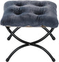 15" Foldable Foot Stool Ottoman with Metal Frame - Washable Faux Fur Navy Upholstered Indoor/Outdoor Footrest for Living Room, Bedroom, Patio - Space-Saving Compact Design