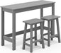 SERWALL 3-Piece Outdoor Bar Set, Rectangular All Weather HDPE Bar Height Patio Set, Outdoor High Top Table and Stools for for Outside, Poolside, Backyard, Garden, Grey
