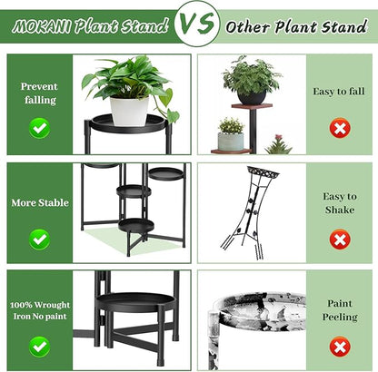 MOKANI Metal Plant Stand Indoor Outdoor for Multiple Plants, 6 Tiered Folding Corner Shelf Tall Flower Pot Holder Display Rack for Patio Living Room Balcony Garden, Black