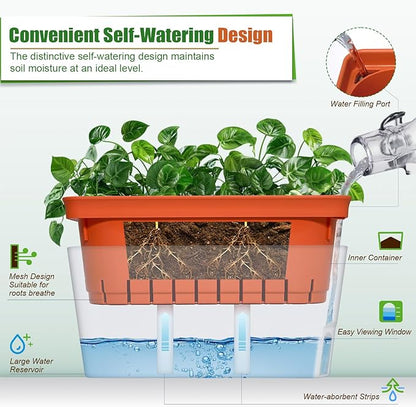 OurWarm 3 Pack Self Watering Herb Planter Set for Windowsill, 10.5In Indoor Herb Garden Planters with Water Level Indicator, Dual Layer Easy Care Pot for Basil, Flowers, Vegetables & Succulent