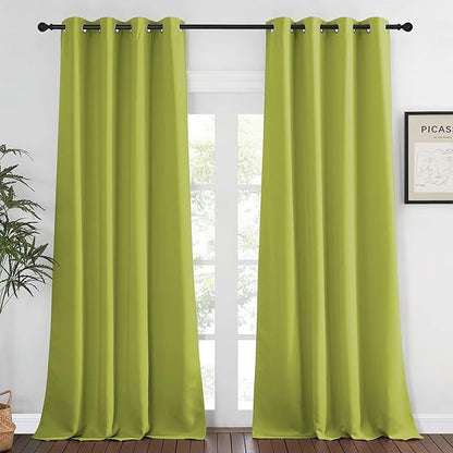 NICETOWN Blackout Window Curtain 90 inch Length - Room Darkening Thermal Insulated Grommet Large Window Treatment Light Blocking for Bedroom/Doorway (Fresh Green, 1 Panel, W52 x L90)