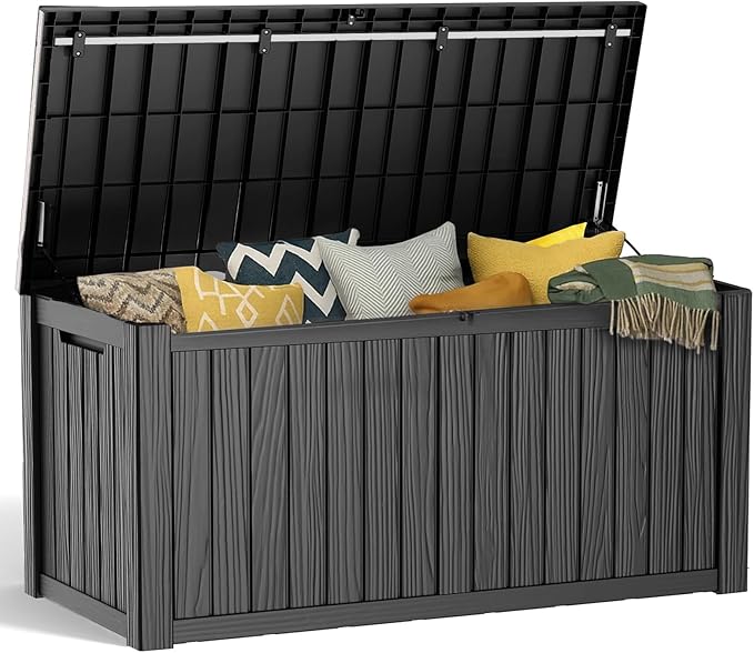 Deck Box, 150 Gallon Black Resin Outdoor Storage with Handles