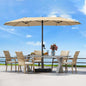 OLILAWN Patio Table Umbrella, 15ft Large Deck Umbrella with Base Included, Outdoor Double-Sided Rectangle Market Umbrella with Aluminium Crank, 12 Sturdy Ribs, for Deck Porch Garden, Cream