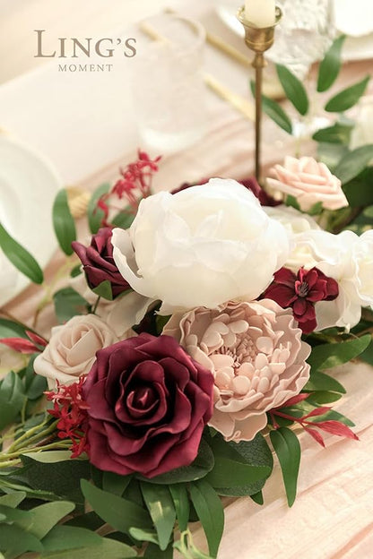 Artificial Floral Garland, 6 Ft Eucalyptus with Marsala and Blush Roses