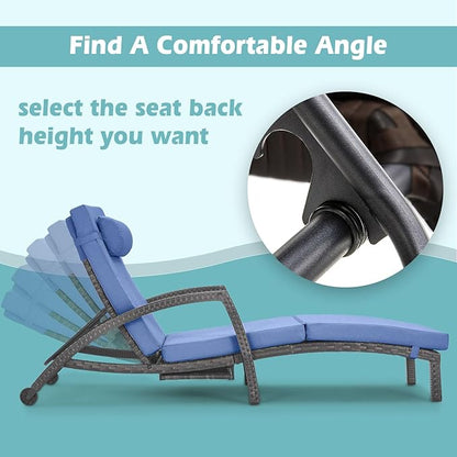 Chaise Lounge Chairs Outdoor Set of 4, Comfy Outside Wicker Patio Pool Lounge Chair w/ 5 Adjustable Back Angle, Cup Holder, Thicken Cushion