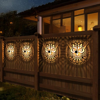 4 Pack Solar Fence Lights Metal Solar Powered Outdoor Wall Deck Step Lights Owl Theme Waterproof Fence Light for Garden Post Patio Backyard Yard Decor, Gardening Gifts for Women Mom Grandma