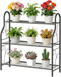 SORCEDAS Plant Stand Indoor Outdoor Plant Shelf 3 Tier Metal Corner Flower Stand Multiple Holder for Patio Garden Balcony Living Room, Dark Grey