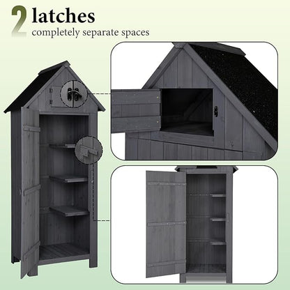 VINGLI Outdoor Wooden Storage Shed, Garden Shed Outside Tool Cabinet with Safety Latch, Patio Storage Organizer (Dark Grey)
