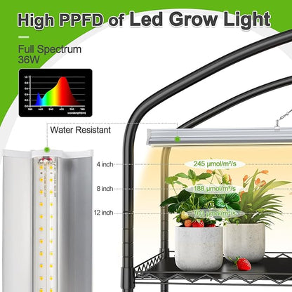 Abimars 5-Tier Greenhouse with Grow Light, Shelf Height Adjustable Metal Plant Shelf with PVC Cover and Wheels, Includes 5-Pack 2900K Full Spectrum Plant Lights, 21x60x80inch