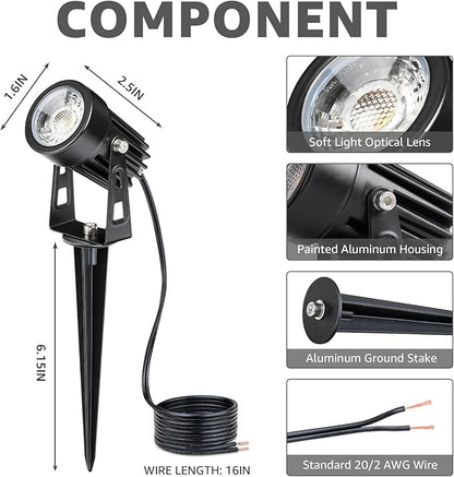 SUNVIE 3W Low Voltage Landscape Lighting LED Landscape Spotlights with Connectors Waterproof Low Voltage Landscape Lights 3000K Warm White Uplights Outdoor Spot Lights for Yard Garden House, 4 Pack
