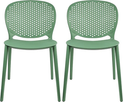 Green Plastic Patio Dining Chair Set of 2, Stackable & Weatherproof