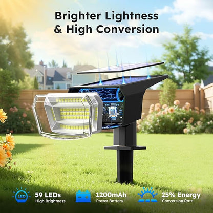 TECKNET Spot Lights Outdoor with 59 LED, 4 Pack Solar Lights Outdoor Waterproof IP65, Auto On/Off Solar Spot Lights, 3 Lighting Modes Solar Powered Garden, 2-in-1 Solars Landscape Light (Cool White)