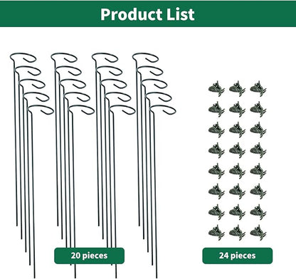 20 Pack Plant Support Stakes with 24 Pcs Plant Clips, Garden Single Stem Support Stake, Plant Cage Support Ring for Indoor Outdoor Flowers Rose Amaryllis Tomatoes Peony Lily Orchid (24 Inch)