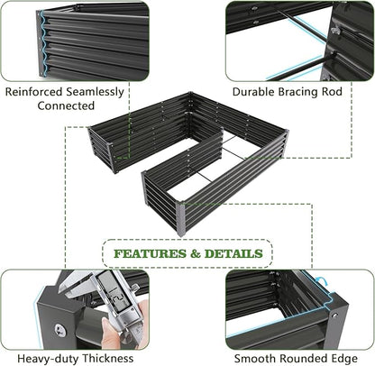 A ANLEOLIFE Set of 16, 18 Inch Tall Galvanized Raised Garden Beds Kit, Rectangular,U-Shaped & L Shaped Metal Planters – Ideal for Backyard Structured Garden Layouts, Quartz Grey