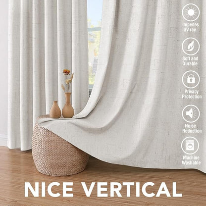 H.VERSAILTEX Ivory Curtains Blackout, 100% Blackout Linen Curtains with White Thermal Insulated Liner, Grommet Drapes Blackout Curtains for Living Room (2 Panels, 42 x 84 Inch, Ivory)