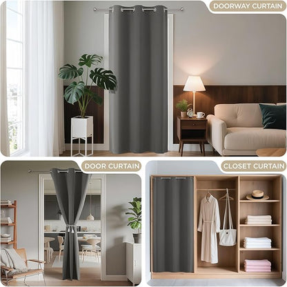 Joydeco Blackout Door Curtain for Doorway Privacy 72 Inches Long, Grommet Closet Curtain for Open Closet, Room Divider for Bedroom Living Room (Light Grey, 52Wx72L, 1 Panel)