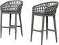 PURPLE LEAF Outdoor Rattan 29" Bar Stools Set of 2, Modern Boho Aluminum Patio Bar Height Chair with Cushion and Back for Garden Outdoor and Indoor, Smoke Grey