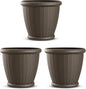 Suncast 3 Pack Wicker Planter w/Drillable Drain Holes, Decorative Indoor/Outdoor Pot, 18in, Java