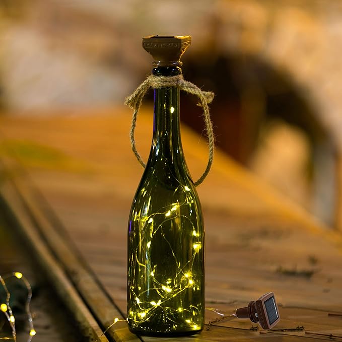 Solar Wine Bottle String Lights, 12 Pack, Warm White, IP65 Waterproof