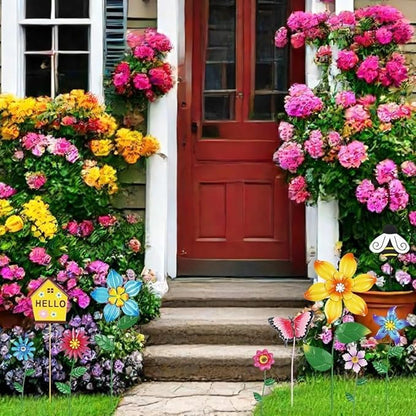 hogardeck Garden Decor for Outside, Set of 10 Metal Flowers Decorative Garden Stakes for Spring Decor, Gardening Gifts for Women Mom Grandma Wife, Yard Art Outdoor Lawn Porch Pathway Decorations