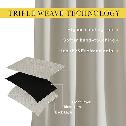 NICETOWN Natural Blackout Living Room Curtain - Grommet Window Treatment Thermal Insulated Solid Room Darkening Drapes Sound Dampening for Bedroom, 1 Panel, W52 x L63