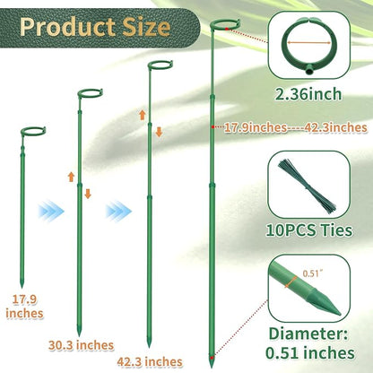 Telescoping Plant Stakes,3Pcs 17.9In to 42.3In Adjustable Monstera Plant Support Orchid Sticks with Clips, Plant Sticks Support Tall for Monstera,Orchids,Tomatoes,Vines & Indoor Outdoor Plants